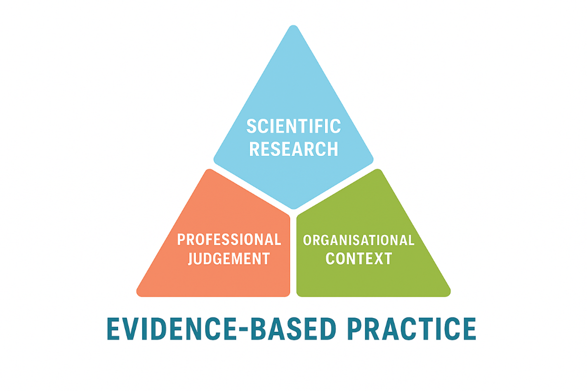 Evidenced-based practice image: scientific research, professional judgement and organisational context combined