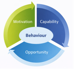 COM-B model showing capability, opportunity and motivation